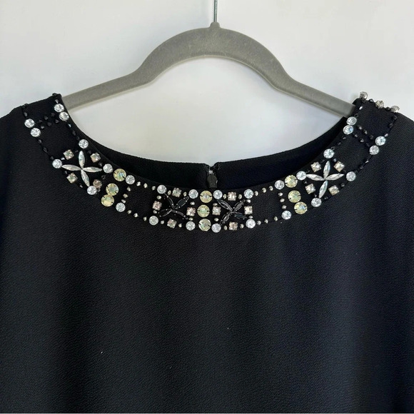 Karl Lagerfeld Paris Black Rhinestone Blouse Top Embellished Crystals Size Large - Picture 2 of 12